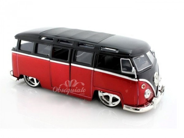 Volkswagen Bus 1962 negro con rojo. Escala 1:24